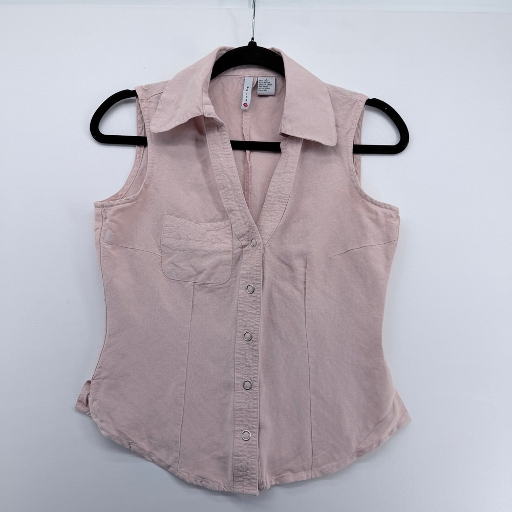 Voice Pink Linen Blend Sleeveless‎ Button Down Vest Top Small RN40531
